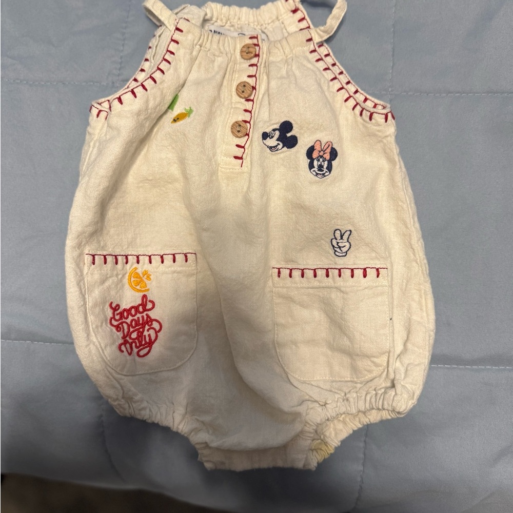 Old Navy Cream Bodysuit with Red Stitching and Embroidery